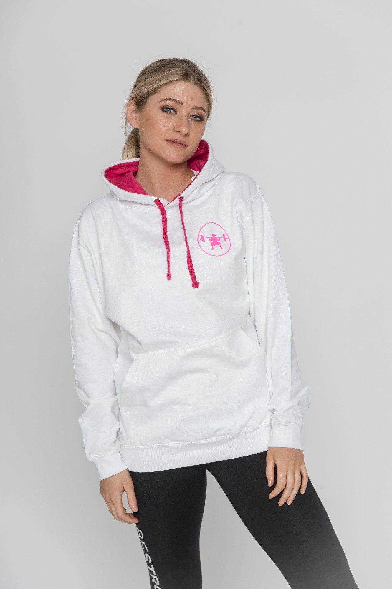 413970366471 ARTIC WHITE & HOT PINK CONTRAST HOODIE - Just Strong