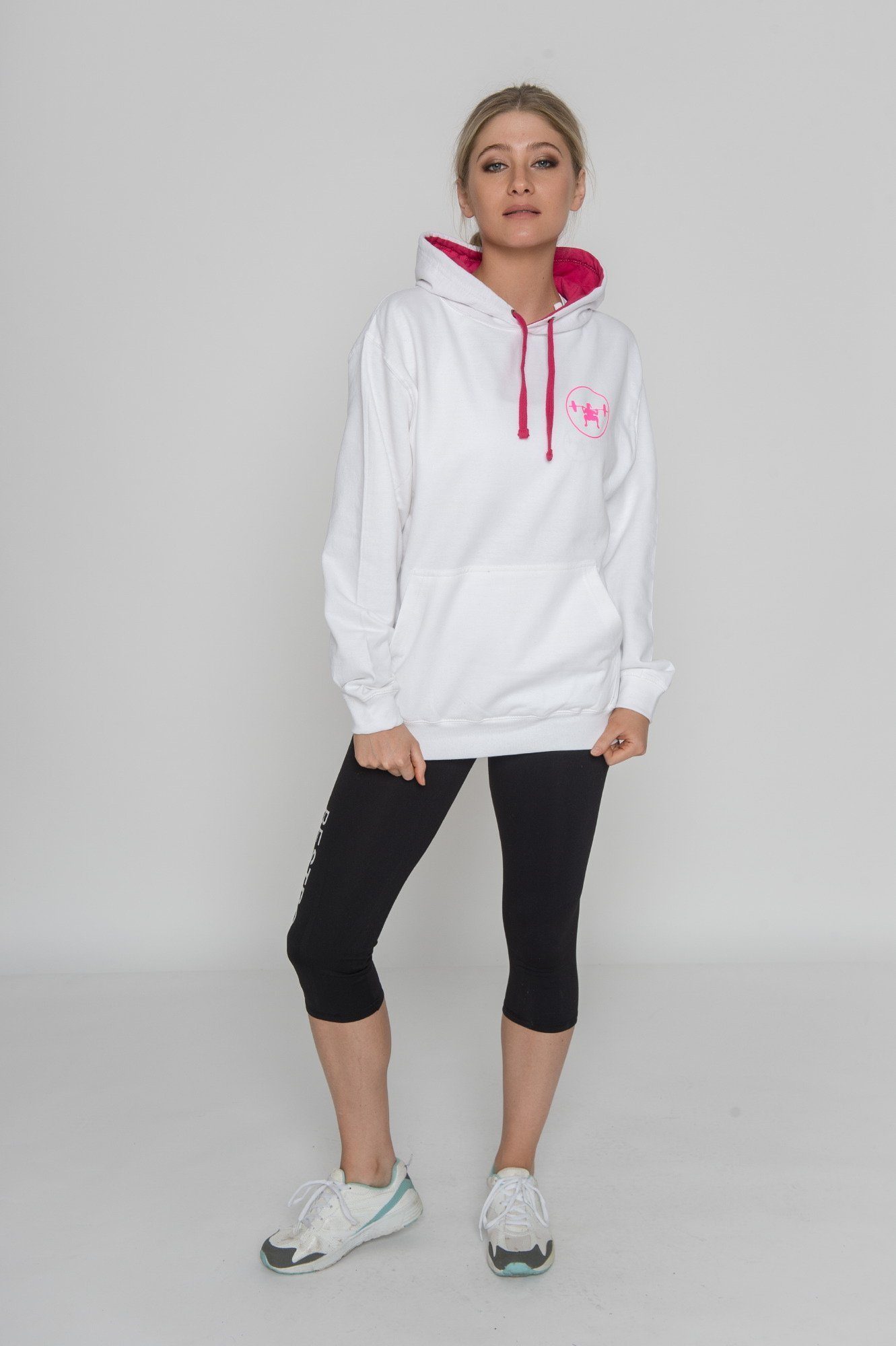 413971185671 ARTIC WHITE & HOT PINK CONTRAST HOODIE - Just Strong