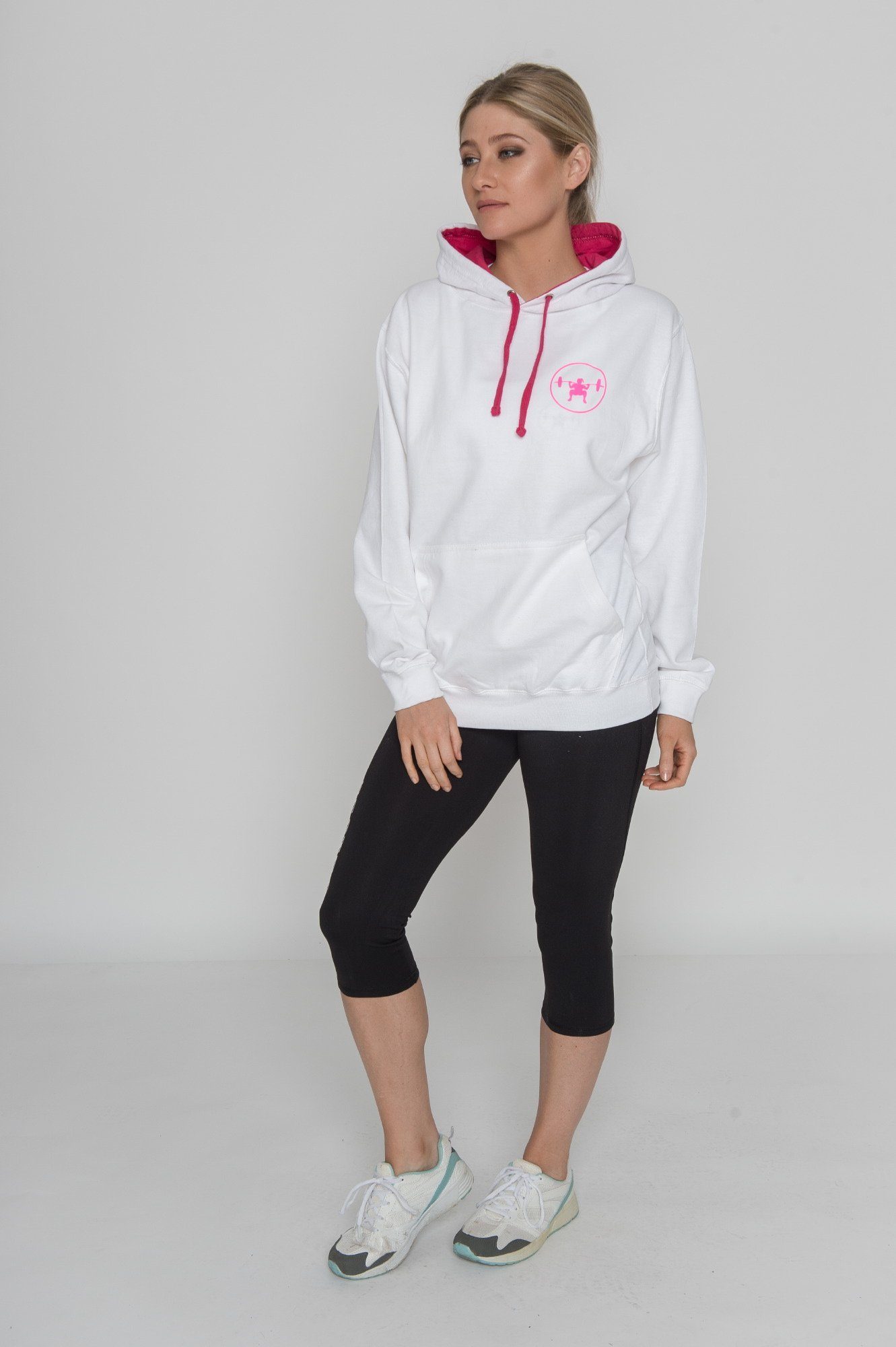 413971251207 ARTIC WHITE & HOT PINK CONTRAST HOODIE - Just Strong