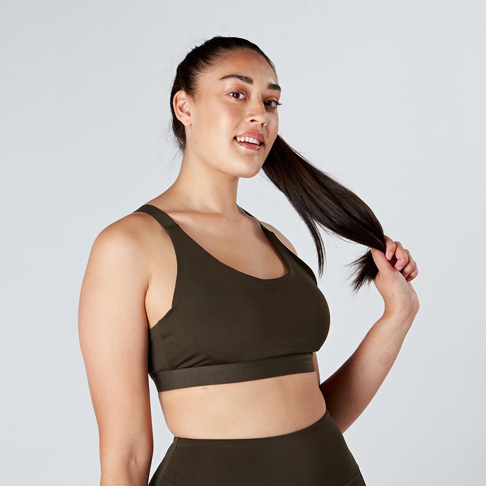 olive-green-core-sports-bra-model-front